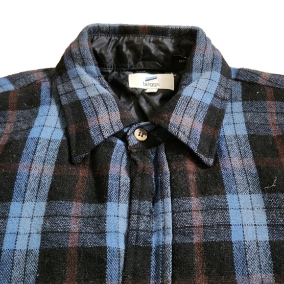briggs Blue Plaid Flannel Button Down Shirt Jacket - Picture 3 of 10